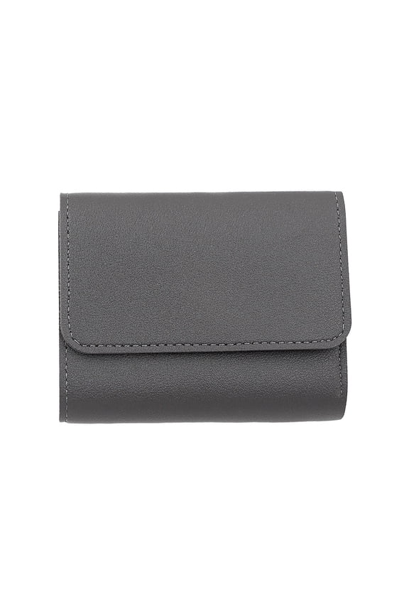 Leather Small Wallet Purses for Women Men ID Window RFID Blocking Bifold Credit Card Holder Students Portable Pocket Grey