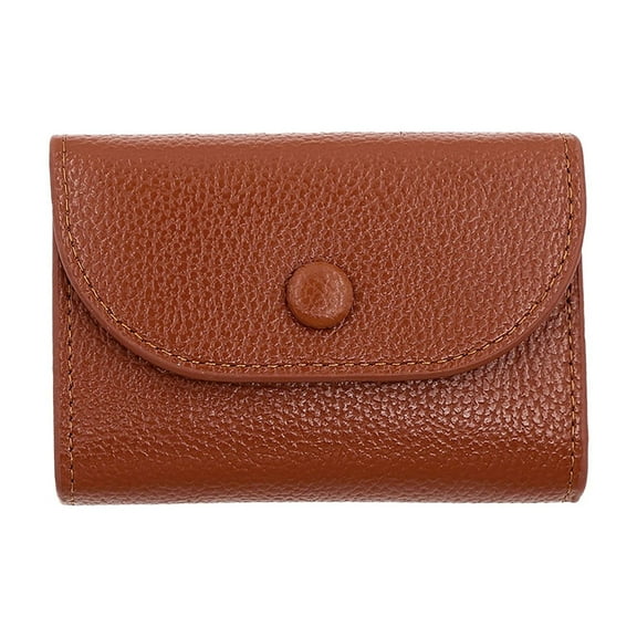 Modstep Leather Wallet for Men Women Button Mini Credit Card Holder Zipper Pocket Purse for Students Daily Shopping Brown