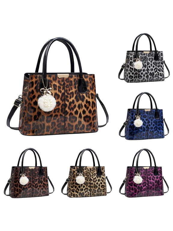 Leopard Shoulder Bag for Women Multi Compartments Top Handle Handbags Trendy Tote Bags Purses with Adjustable Strap