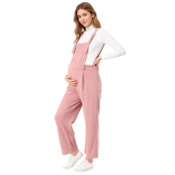 Modstep Maternity Jumpsuits for Women Adjustable Shoulder Strap Corduroy Overalls with Front Pocket for Spring Outdoor Pink M