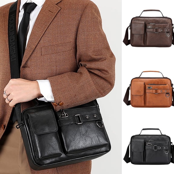 Modstep Men's Crossbody Bag Waterproof Leather Briefcase Multiple Pockets Shoulder Purses Versatile Work Business Computer Bags Brown