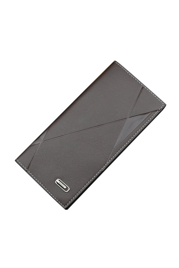 Men's Long Wallet Fashion Leather RFID Blocking Bifold Purse Work Business Thin Foldable Credit Card Holder with ID Window Brown