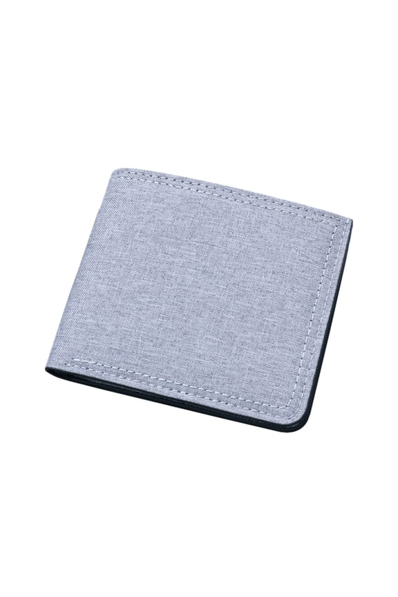 Men's Short Wallet Canvas Foldable Credit Card Holder ID Window Work Business Solid Color Purses Students Zipper Pocket Grey