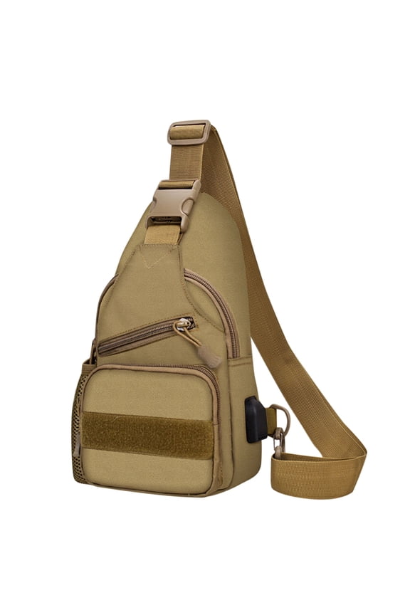 Mens Crossbody Purses USB Charging Port Chest Bag Side Pocket Zipper Sling Backpack for Outdoor Hiking Camping Brown