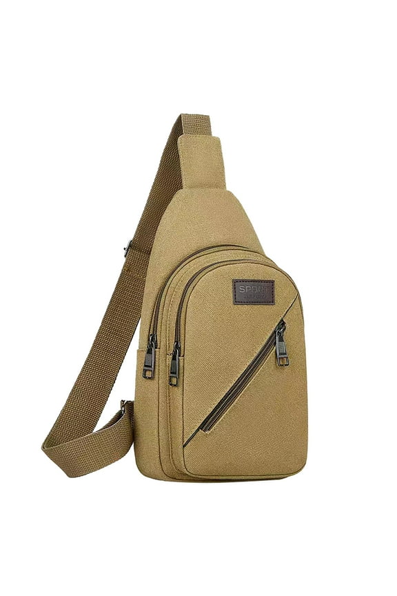 Mens Crossbody Sling Bags Zipper Canvas Chest Bag Womens Small Shoulder Bag Backpack for Students Sports Travel Hiking Brown