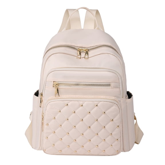 Modstep Mini Backpack for Women Small Quilted Casual Travel Nylon Daypack Lightweight Travel College Bookbag White