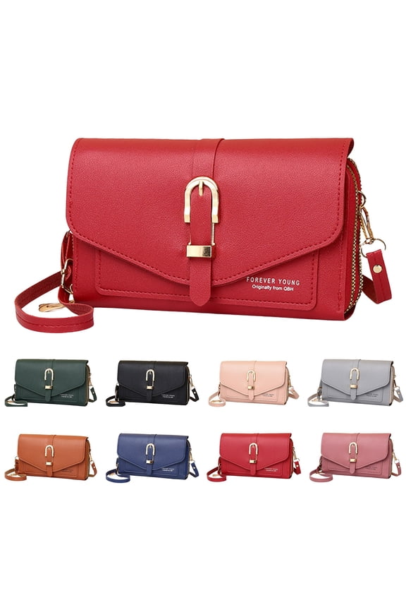 Mini Crossbody Purse for Women Multiple Zipper Compartments Leather Cellphone Clutch Wallet Shoulder Bag for Ladies Travel Brown