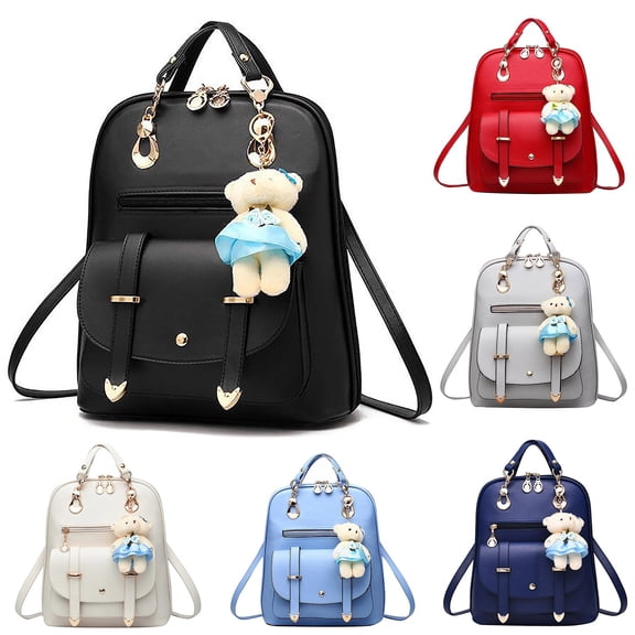 Modstep Mini Women Leather Backpack Purse Pendant College Schoolbag Top Handle Zipper Pockets Ladies Portable Travel Work Daypack Black