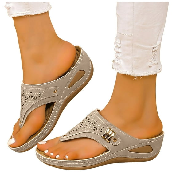Modstep Orthopedic Wedge Sandals for Women Breathable Wide Width Beach Slippers Comfortable Platform Flip Flops Flat Shoes Brown 6