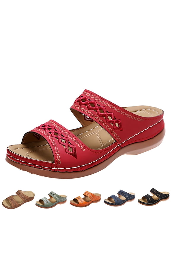 Orthopedic Wedge Sandals for Women Rubber Sole Open Toe Slip on Slides Hollow Out Summer Beach Slippers for All Day Black 8.5