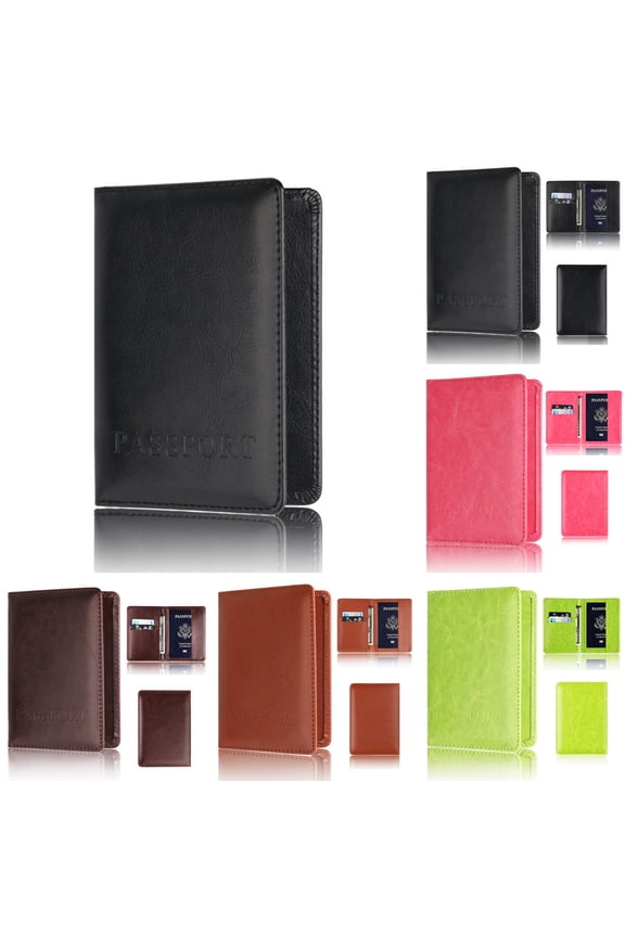 Passports Holder for Women Men Travel Leather RFID Blocking Wallet Waterproof Cover Case Sleeve with Credit Card Slots Black