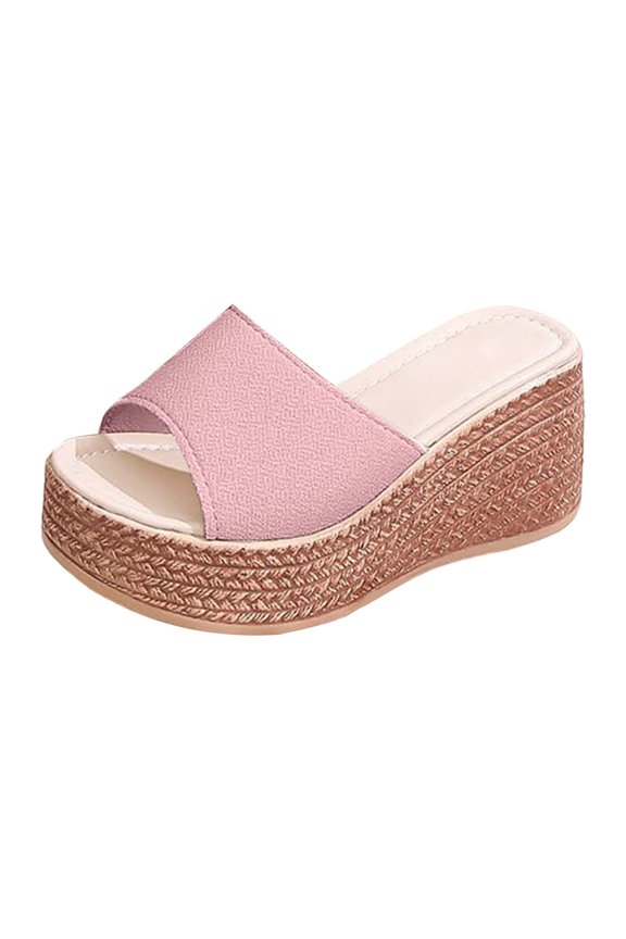 Platform Sandals Women 2026 Espadrille Wedge Slip on Slides Open Toe Canvas Beach Shoes Ladies Vacation Slippers size 9 Pink