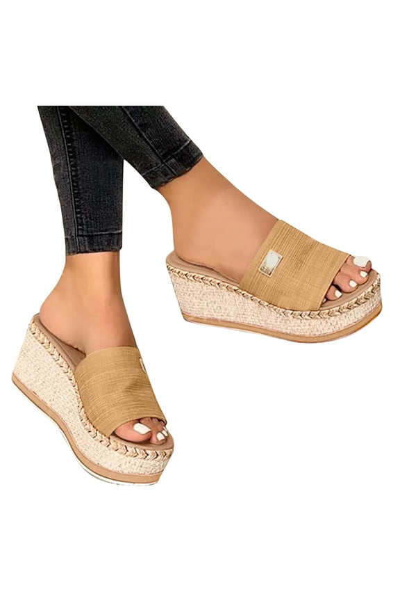 Wedge Chunky Platform Womens Sandals Open Toe Summer Walking Slides Casual Wide Width Shoes with Arch Support Yellow 6