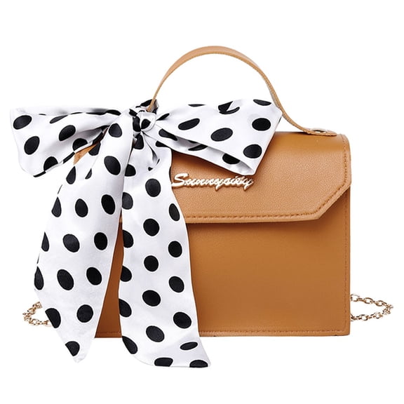Modstep Polka Dot Ribbon Crossbody Purse for Women Leather Shoulder Bags Top Handle Button Tote Students Clutch Handbag Brown
