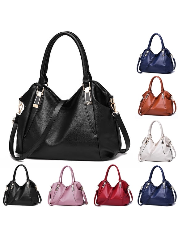 Purses and Handbags Fashion Ladies Shoulder Bags Soft Leather Crossbody Tote Zip Compartments Shopping Pocket Black