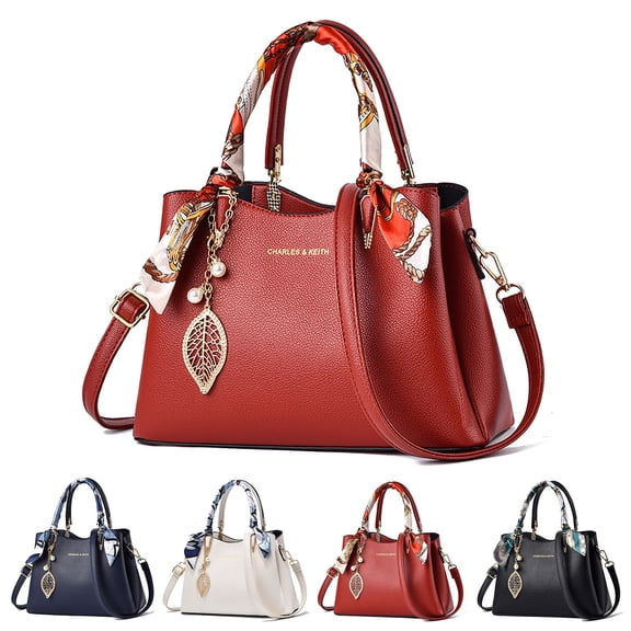 Modstep Purses and Handbags for Women Fashion Pendant Leather Shoulder Crossbody Tote Bags Ladies Silk Around Top Handle Satchel Black