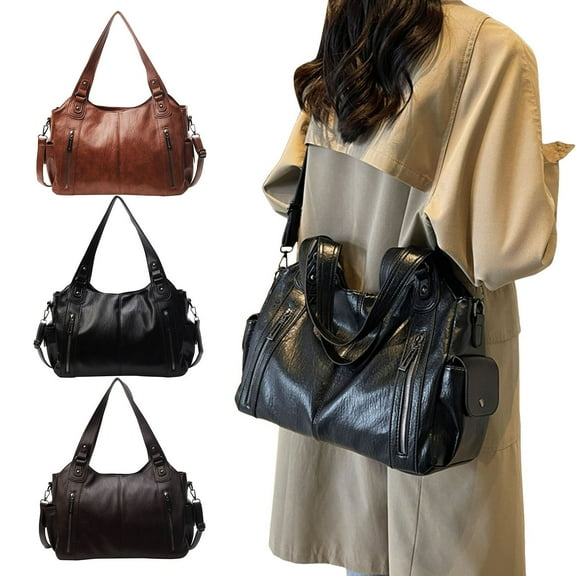 Modstep Purses and Handbags for Women Retro Soft Leather Large Capacity Crossbody Shoulder Bags Multiple Compartments Satchel for Teavel Black