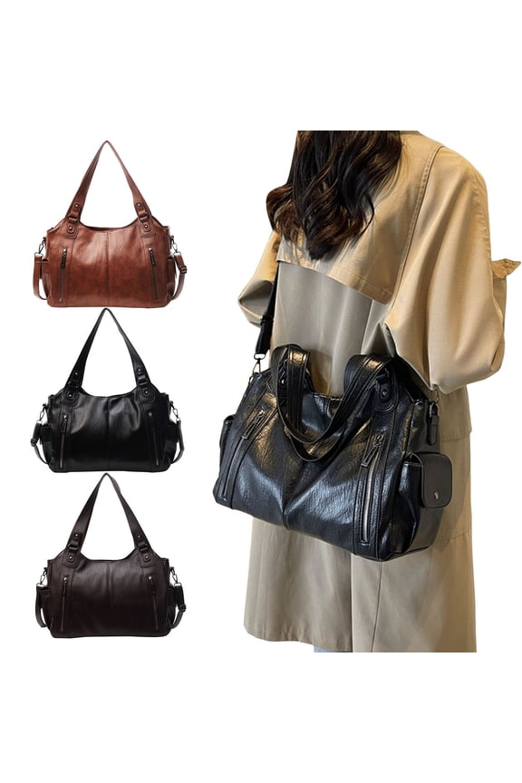 Purses and Handbags for Women Retro Soft Leather Large Capacity Crossbody Shoulder Bags Multiple Compartments Satchel for Teavel Black