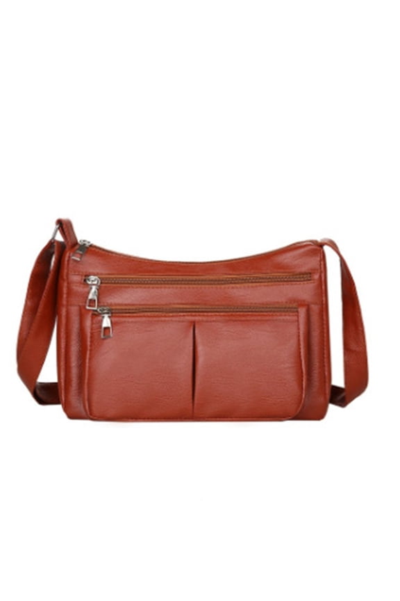Retro Leather Crossbody Purses for Women Waterproof Versatile Zipper Shoulder Bags Soft Tote Handbag with Adjustable Strap Brown