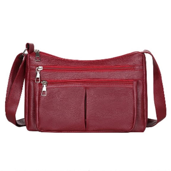 Modstep Retro Leather Crossbody Purses for Women Waterproof Versatile Zipper Shoulder Bags Soft Tote Handbag with Adjustable Strap Red
