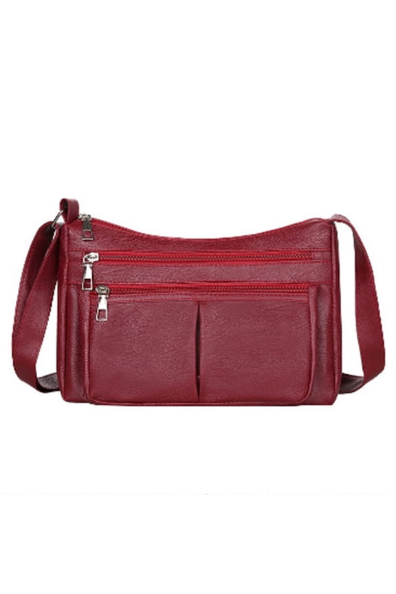 Retro Leather Crossbody Purses for Women Waterproof Versatile Zipper Shoulder Bags Soft Tote Handbag with Adjustable Strap Red