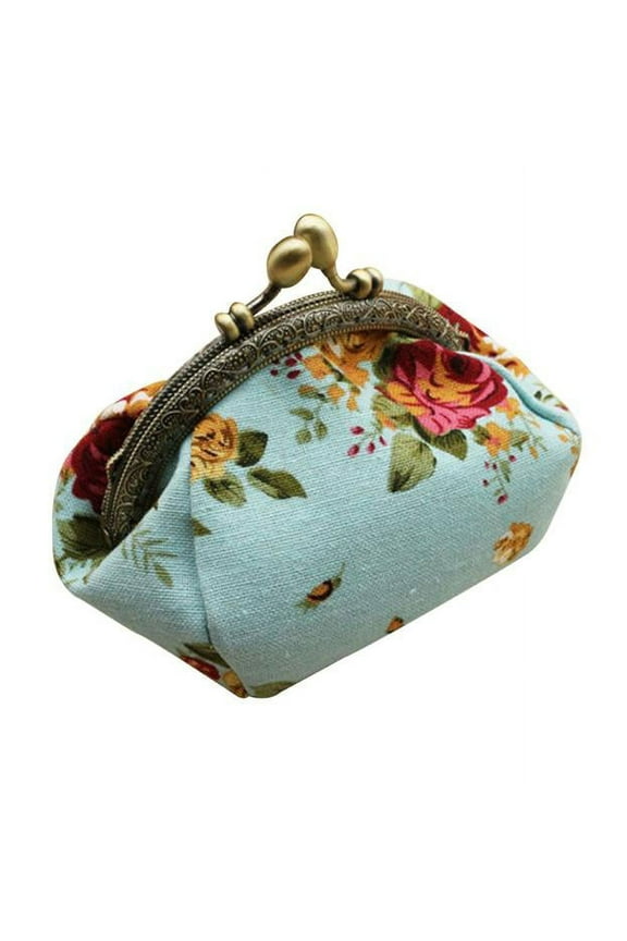 Retro Small Wallet with Kisslock Vintage Flower Printing Clutch Bag Elegant Mini Shopping Purses for Ladies Gifts