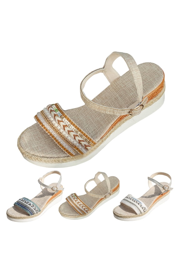 Sandals Women Platform Wedge Low Heels Sandal Summer Bohemia Casual Open Toe Walking Slides Shoes with Arch Support size 8 Brown