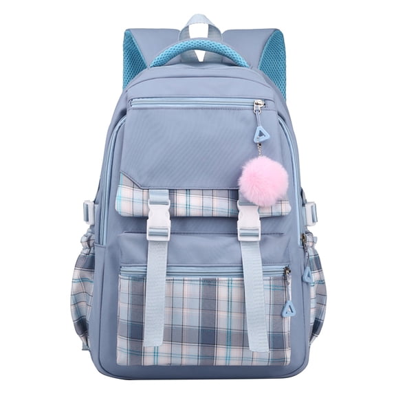 Modstep School Backpack for Women Fashion College Large Capacity Plush Pendant Schoolbag Travel Daypack with Adjustable Strap Blue