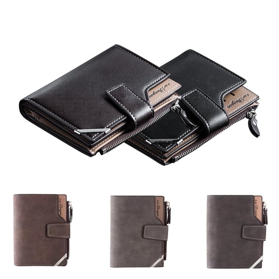 Modstep Short Wallet for Men Multiple Card Slots Retro Leather Button Purses RFID Blocking Bifold Work and Daily Zipper Pocket Black