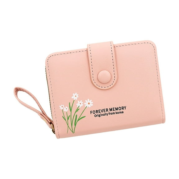 Modstep Short Wallet for Women Simple Printed Purses Bifold Zip Compact Card Holder College Shopping Wallets with ID Window Pink