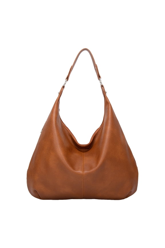 Shoulder Bags for Women Soft Slouchy Leather Handbag Lady Stylish Button Tote Purses Underarm Shopping Satchel Brown