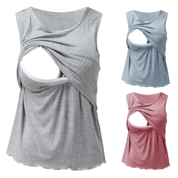 Modstep Sleeveless Ribbed Nursing Tank Tops with Padding Ladies Summer Sleeveless Soft Pregnancy Breastfeeding Loungewear Blue M