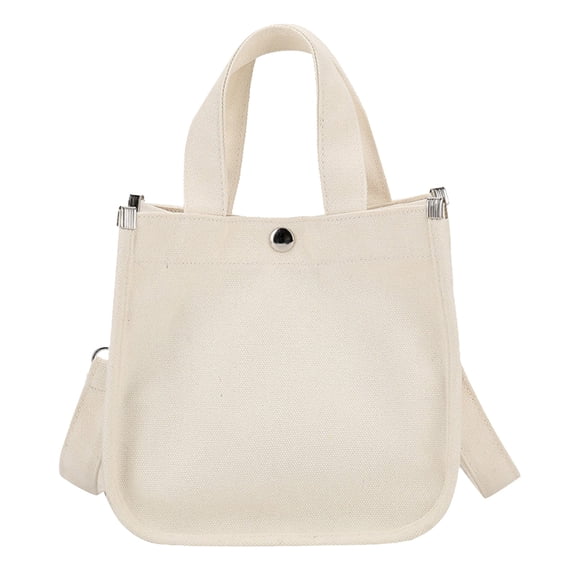 Modstep Small Canvas Crossbody Tote Bags Detachable Strap Handbags Lunch Button Pocket Students Daily Shoulder Bag for Picnic White