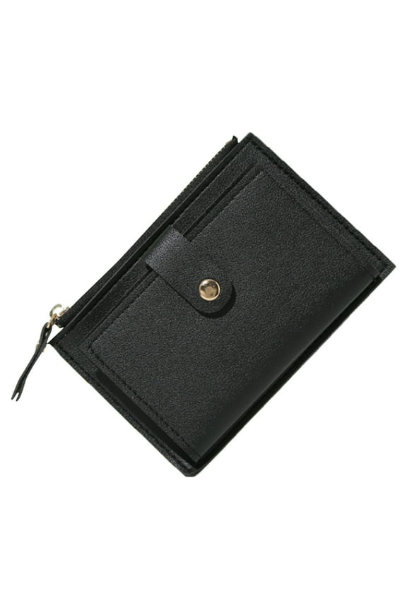 Small Wallet for Women RFID Blocking Soft Leather Bifold Compact Card Holder Purse Zipper Pocket with ID Window Black