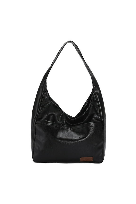 Soft Leather Shoulder Purses for Women Multiple Pockets Button Handbags Vintage Underarm Phone Bags for Ladies Travel Black