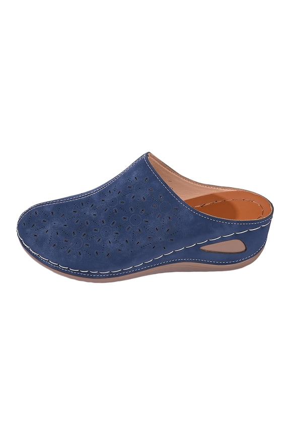 Suede Clogs for Women Slip on Closed Toe Walking Mules with Arch Support Breathable Low Wedge Comfortable Slides size 8.5 Blue