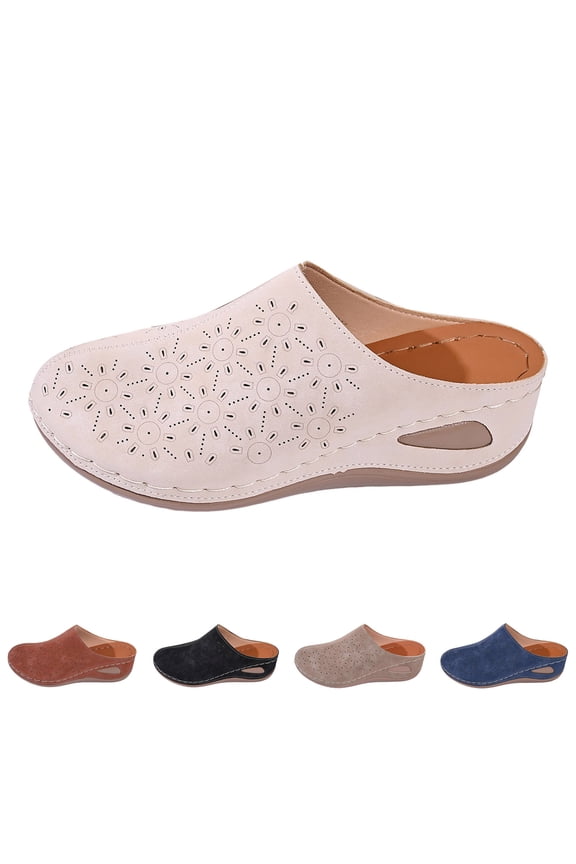 Suede Clogs for Women Slip on Closed Toe Walking Mules with Arch Support Breathable Low Wedge Comfortable Slides size 8 Black