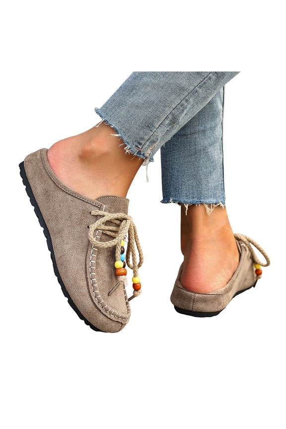 Suede Mules for Women Bootie Strappy Causal Flat Slip on Slides Ladies Closed Toe Comfortable Walking Sandals for Spring size 8.5 Brown