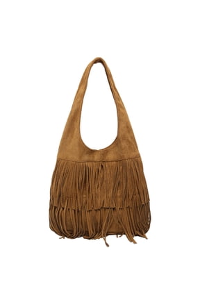 Suede Purses for Women Medium Slouchy Tassel Comfortable Shoulder Bag 2025 Fashion Fall Travel College Work Tote Handbags Brown