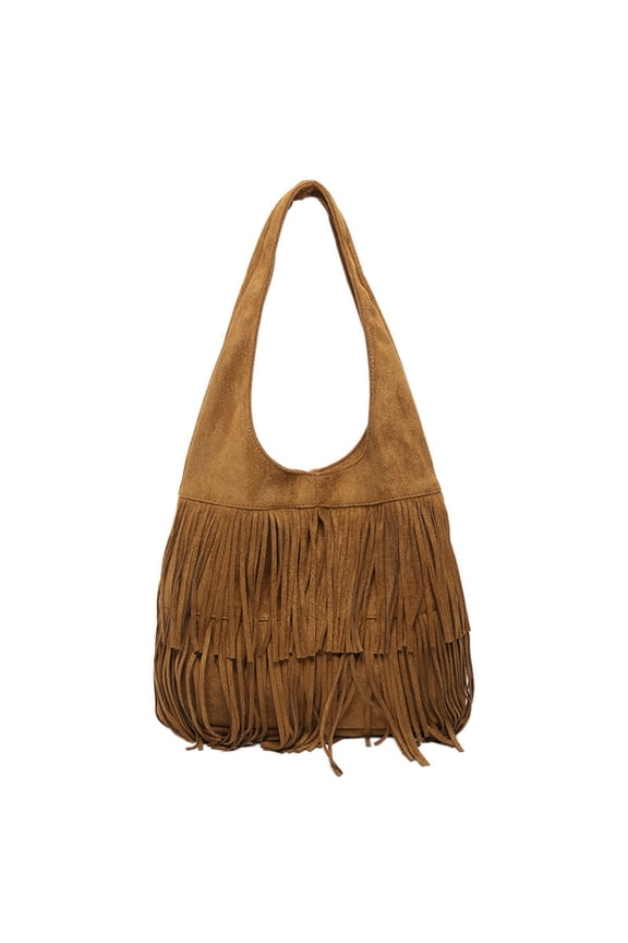 Suede Purses for Women Medium Slouchy Tassel Comfortable Shoulder Bag 2025 Fashion Fall Travel College Work Tote Handbags Brown