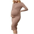 thumbnail image 1 of Lispipm Sweater Dress for Women Long Sleeve Maternity Dress with Crew Neck and Slim Fit Ribbed Knit Maxi Dress for Fall Winter Brown M, 1 of 9