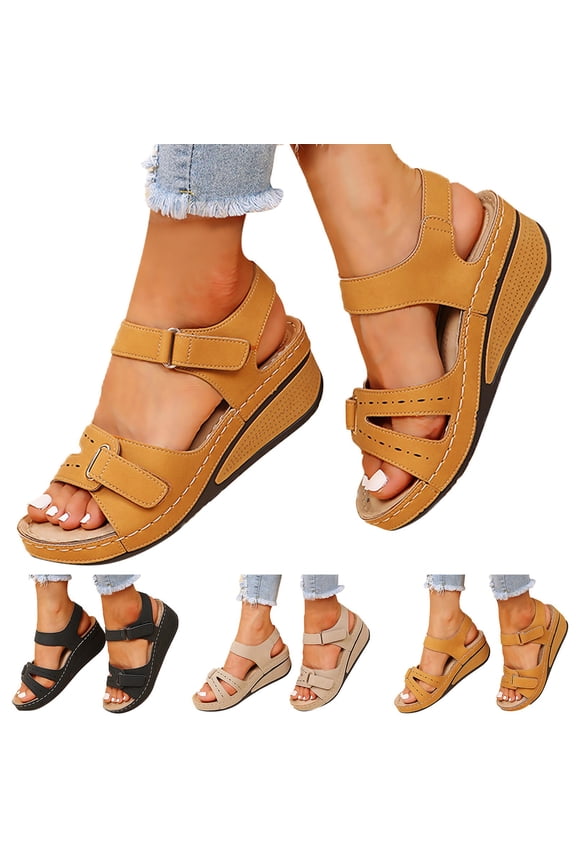 Walking Sandals for Women Arch Support Hiking Sandals Orthopedic Plantar Fasciitis Slides Shoes with Hook and Loops Black 6.5