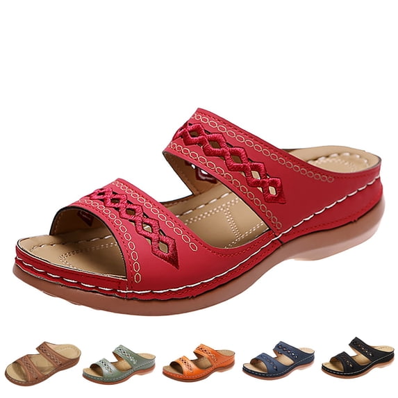 Modstep Wedge Sandals for Women 2026 Summer Arch Support Open Toe Slides Wide Width Beach Slippers Soft Rubber Sole Flat Shoes Black 8.5
