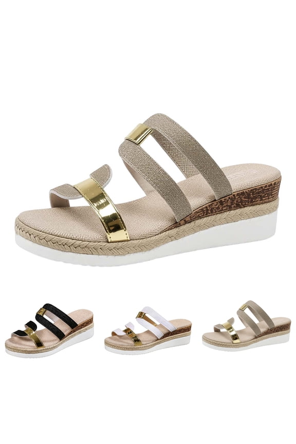 Wedge Sandals for Women Summer 2026 Open Toe Casual Espadrilles Slip on Platform Slides Beach Outdoor Slippers Shoes size 9 Black