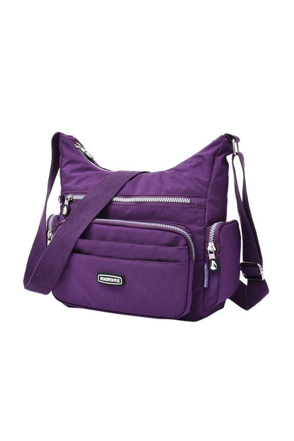 Women Crossbody Bags Multiple Zipper Compartments Shoulder Purses Waterproof Medium Nylon Tote Satchel for Ladies Work Purple