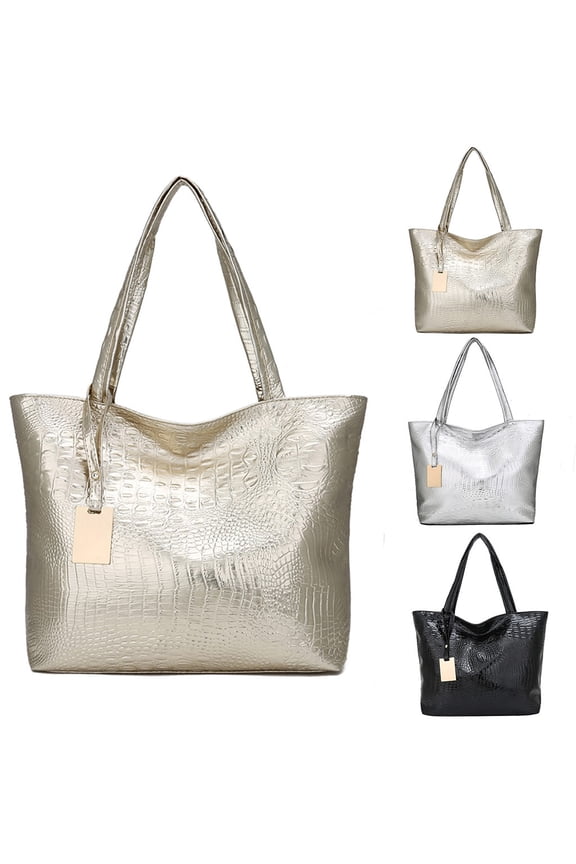 Women Fashion Leather Handbags Ladies Soft Shoulder Tote Bags Medium Size Glossy Texture Work Travel Shopping Purses Black