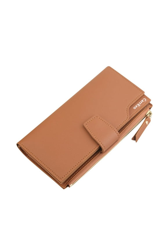 Women Fashion Wallets Leather Three Fold Multiple Card Slots Purse ID Window Long Wallet Gifts for Ladies Friends Students Brown