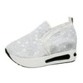 thumbnail image 1 of Modstep Women Floral Embroidery Platform Sneakers 2026 Spring Breathable Mesh Lace Shoes Arch Support Slip on Walking Shoe size 9 White, 1 of 4