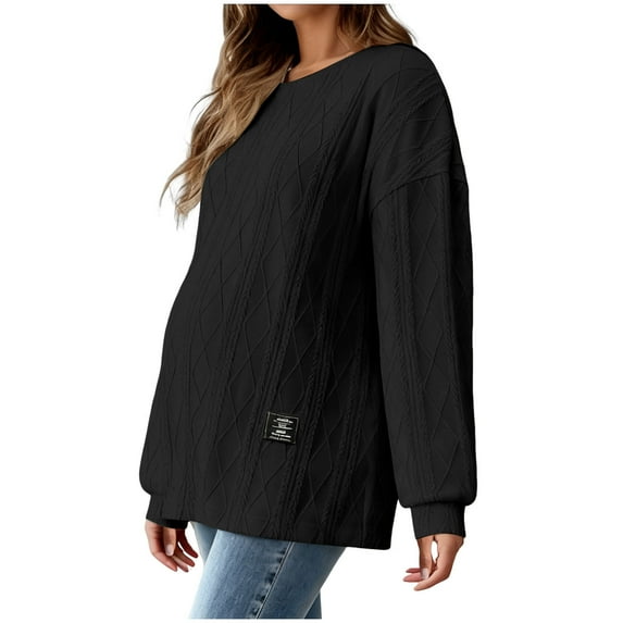 Modstep Women Knitted Sweater Tops for Maternity 2026 Fall Winter Thickened Crewneck Side Slit Loose Pregnancy Clothes Black XXL