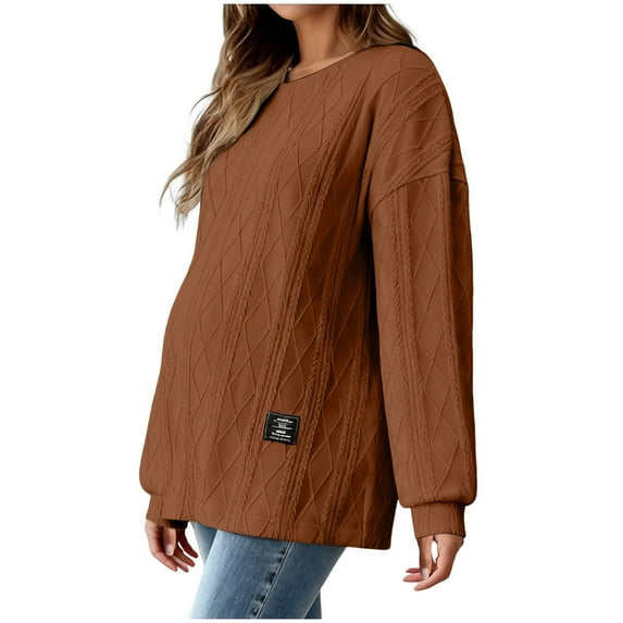 Modstep Women Knitted Sweater Tops for Maternity 2026 Fall Winter Thickened Crewneck Side Slit Loose Pregnancy Clothes Brown XL